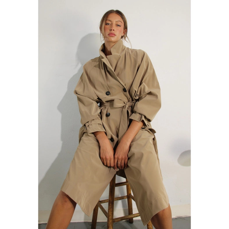 Faux Leather Canvas Trench Coat-Coat-Mulla-S-KHAKI-Urbanheer