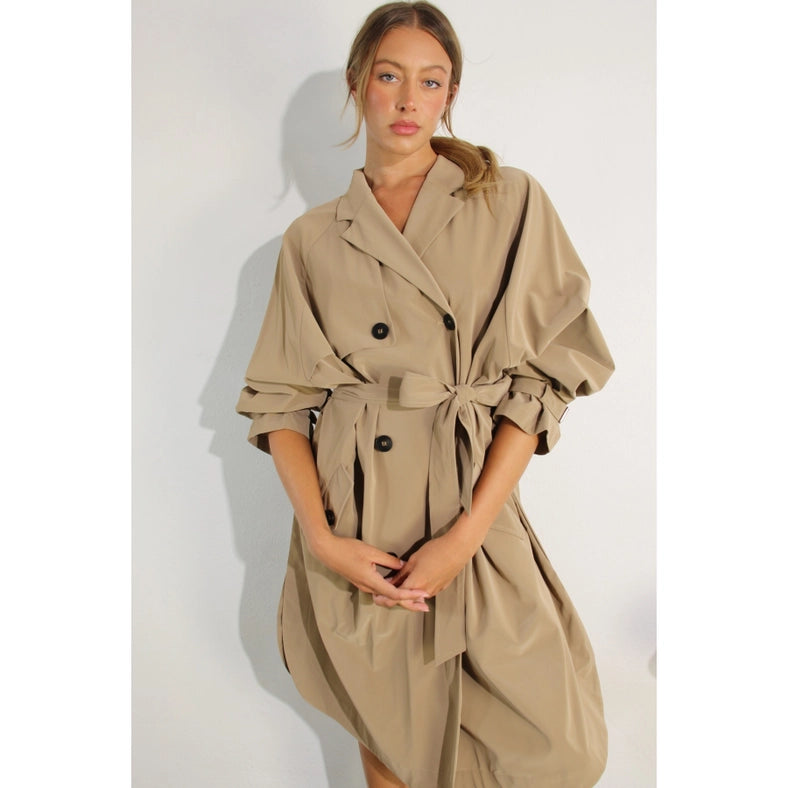 Faux Leather Canvas Trench Coat-Coat-Mulla-S-KHAKI-Urbanheer