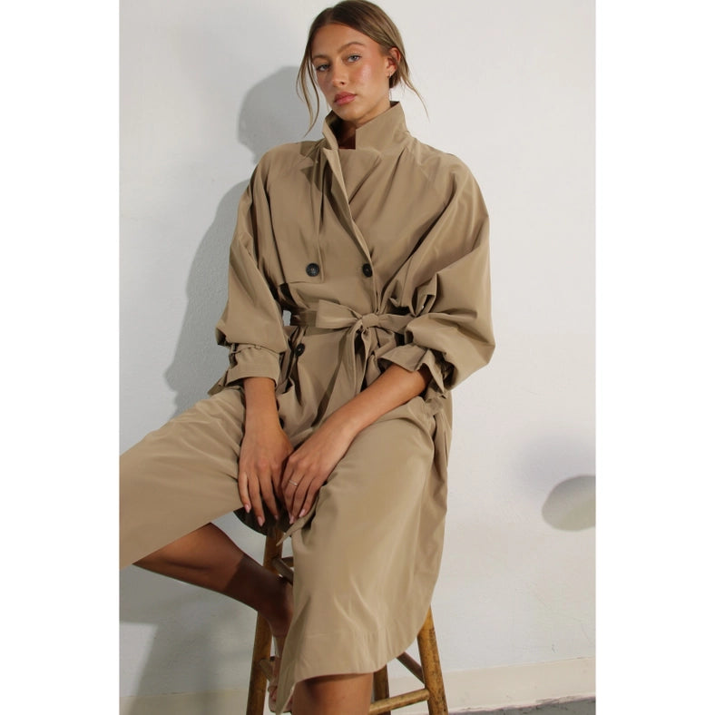 Faux Leather Canvas Trench Coat-Coat-Mulla-S-KHAKI-Urbanheer