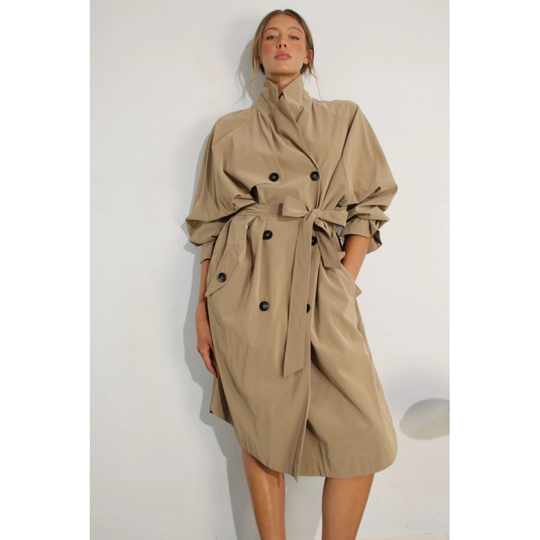 Faux Leather Canvas Trench Coat-Coat-Mulla-S-KHAKI-Urbanheer