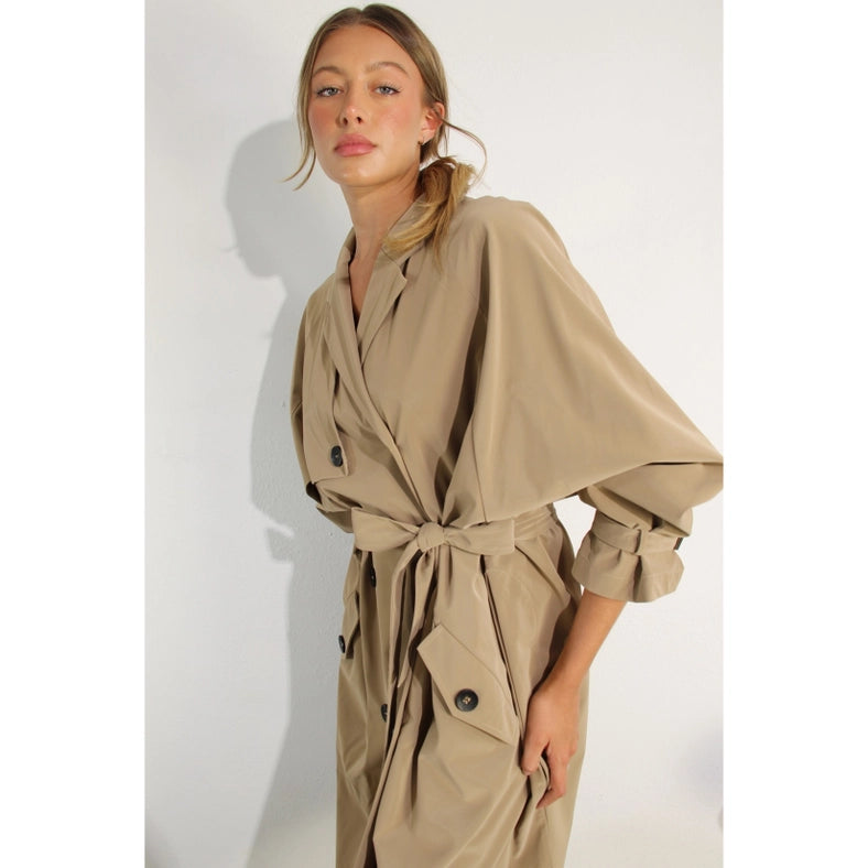 Faux Leather Canvas Trench Coat-Coat-Mulla-S-KHAKI-Urbanheer