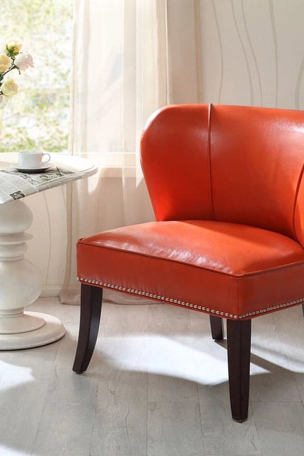 Faux Leather Concave Armless Accent Chair, Orange *