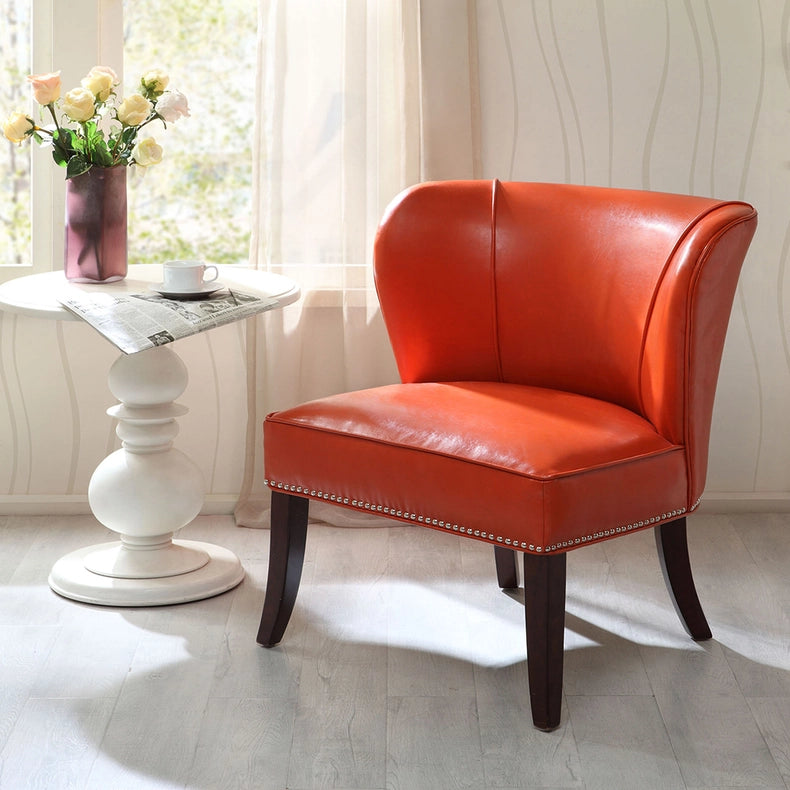Faux Leather Concave Armless Accent Chair, Orange *-Chair-Olliix-30.75"W x 28.75"D x 33.25"H-Urbanheer