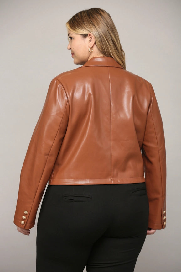 Faux Leather Double-Breasted Crop Jacket-Jacket-FATE-XL-Brown-Urbanheer