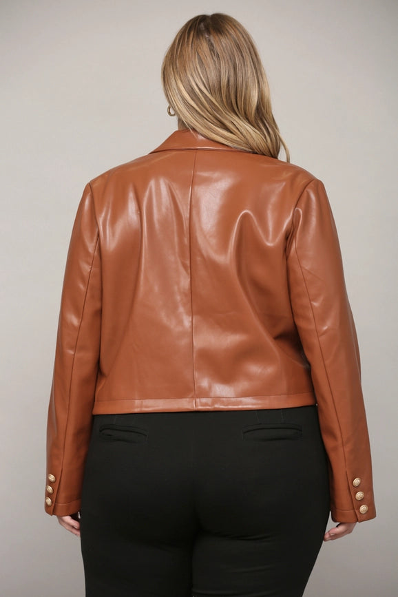 Faux Leather Double-Breasted Crop Jacket-Jacket-FATE-XL-Brown-Urbanheer