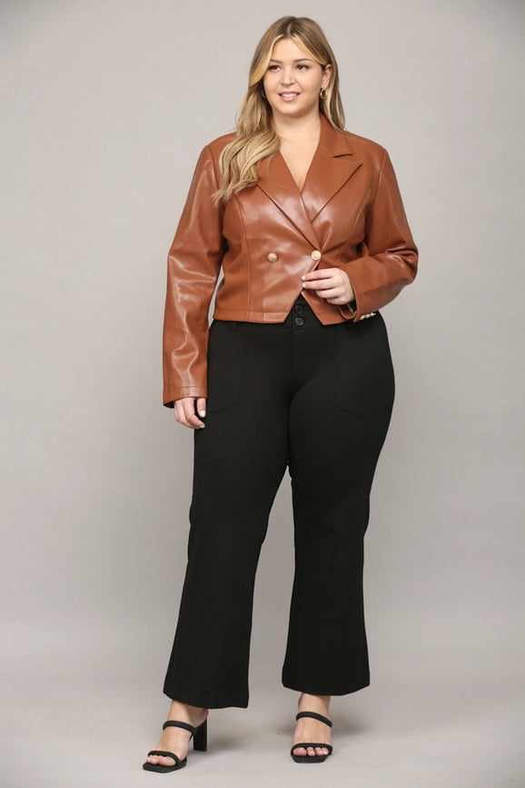 Faux Leather Double-Breasted Crop Jacket-Jacket-FATE-XL-Brown-Urbanheer