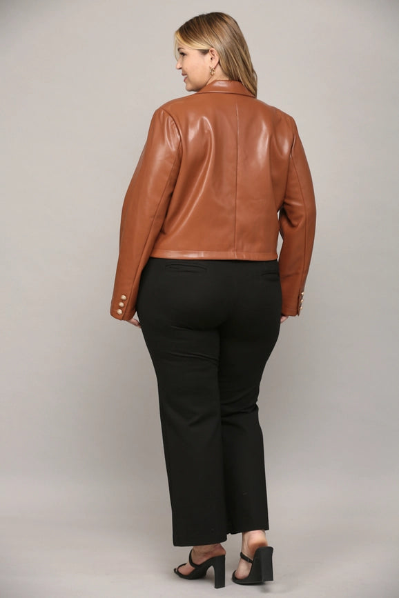 Faux Leather Double-Breasted Crop Jacket-Jacket-FATE-XL-Brown-Urbanheer