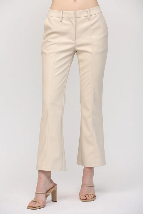 Faux Leather Flare Pants-Pants-FATE-S-ECRU-Urbanheer