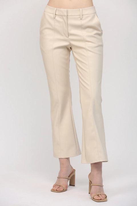 Faux Leather Flare Pants-Pants-FATE-S-ECRU-Urbanheer
