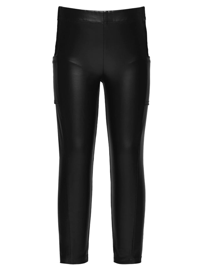 Faux Leather Leggings with Side Pocket-Leggings-Hannah Banana-12M-Black-Urbanheer