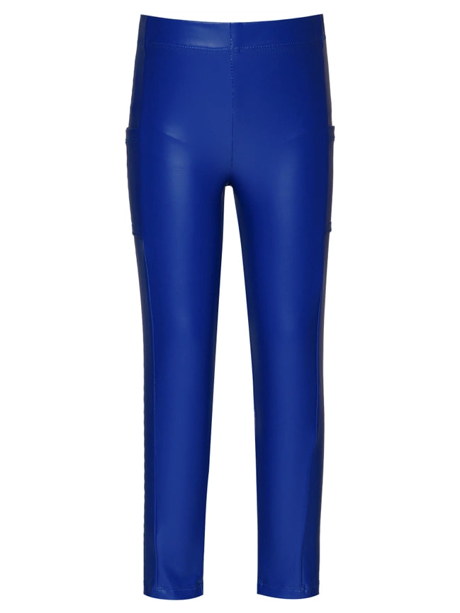 Faux Leather Leggings with Side Pocket-Leggings-Hannah Banana-12M-Blue-Urbanheer