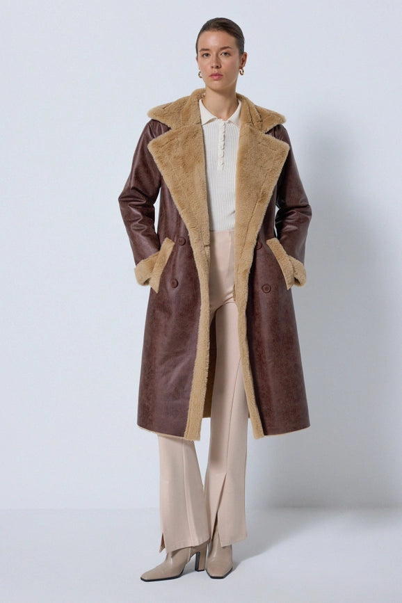 Faux Leather Long Coat-Coat-Touché-S-Brown-Urbanheer
