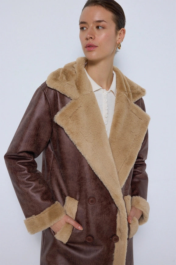 Faux Leather Long Coat-Coat-Touché-S-Brown-Urbanheer