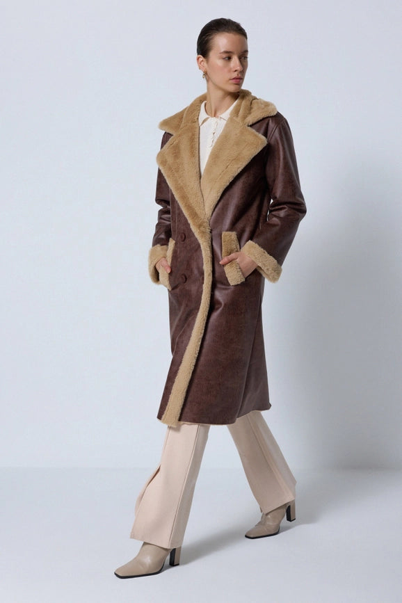 Faux Leather Long Coat-Coat-Touché-S-Brown-Urbanheer