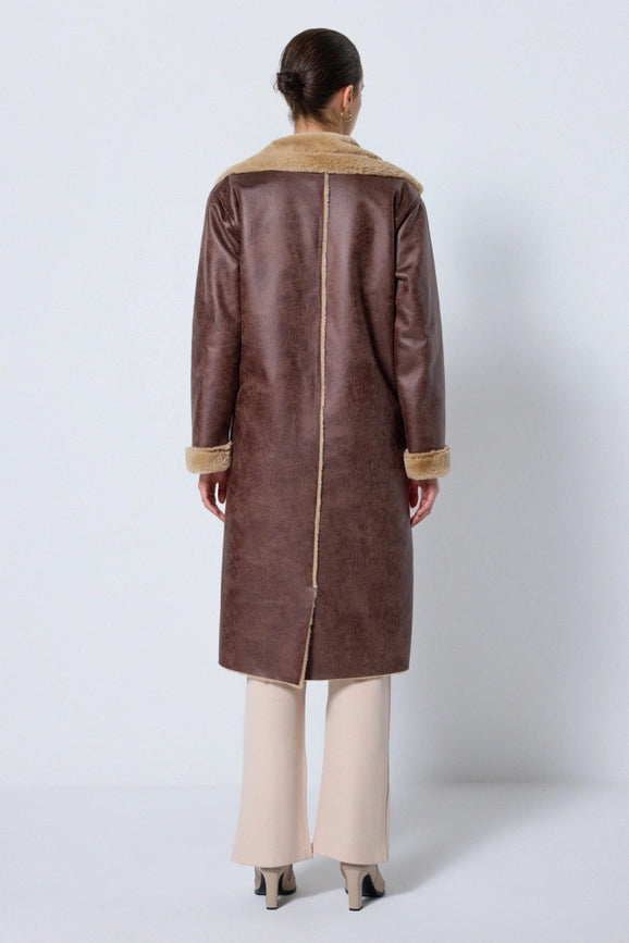 Faux Leather Long Coat-Coat-Touché-S-Brown-Urbanheer