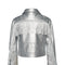 Faux Leather Metallic Moto Jacket with Fringe Back Detail-Jacket-Hannah Banana-12M-SILVER-Urbanheer