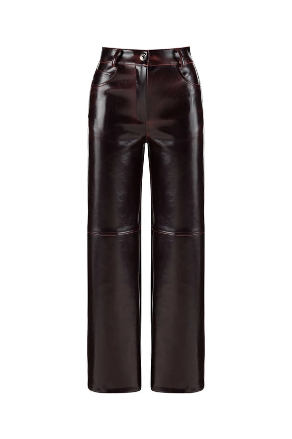 Faux Leather Pants-Pants-NOCTURNE-S-Burgundy-Urbanheer