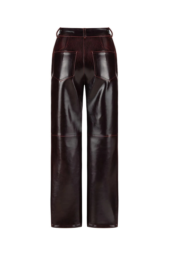 Faux Leather Pants-Pants-NOCTURNE-S-Burgundy-Urbanheer