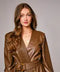 Faux Leather Pleated Neck Belted Wrap Mini Dress
