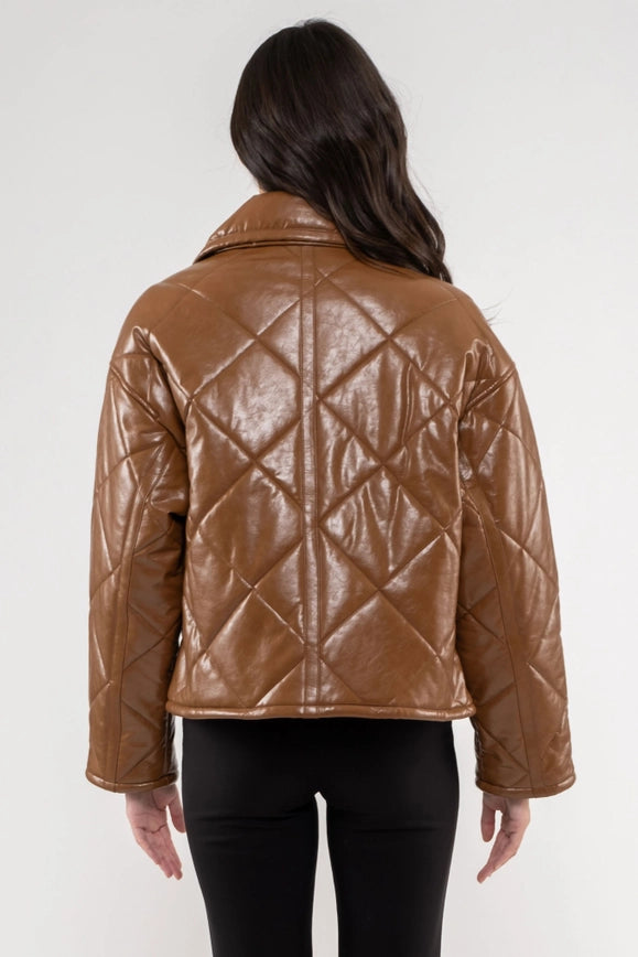 Faux Leather Quilted Jacket-Jacket-Moon River-S-BROWN-Urbanheer
