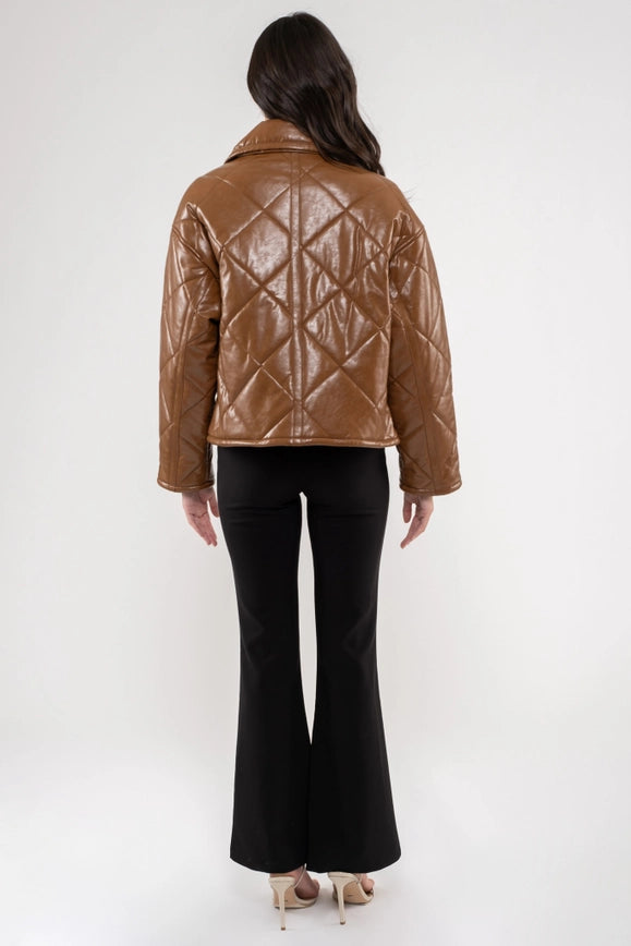 Faux Leather Quilted Jacket-Jacket-Moon River-S-BROWN-Urbanheer