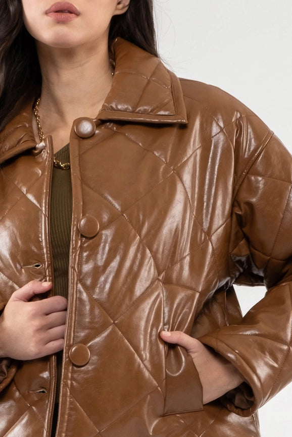 Faux Leather Quilted Jacket-Jacket-Moon River-XS-BROWN-Urbanheer