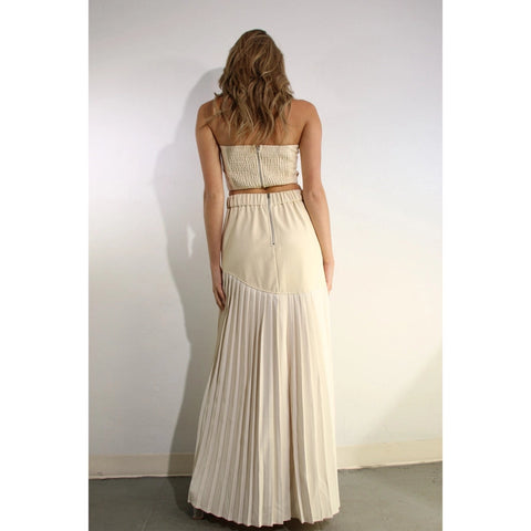 Faux Leather Top And Pleated Slit Skirt Set CREAM/CREAM-Set-Mulla-S-CREAM/CREAM-Urbanheer
