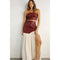 Faux Leather Top And Pleated Slit Skirt Set WINE-Set-Mulla-S-WINE-Urbanheer