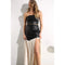 Faux Leather Top And Pleated Slit Skirt Set Black-Set-Mulla-S-BLACK-Urbanheer