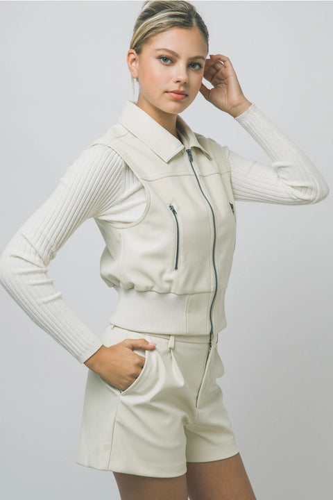 Faux Leather Zip Up Vest