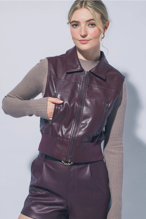 Faux Leather Zip Up Vest