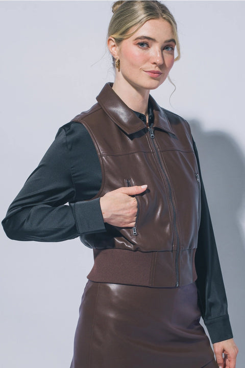 Faux Leather Zip Up Vest