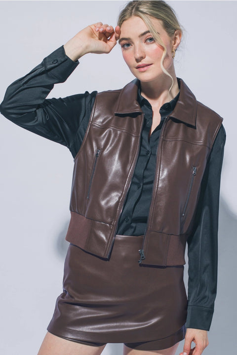 Faux Leather Zip Up Vest