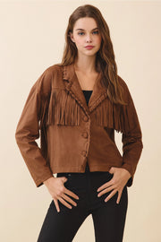Faux Suede Fringe Detail Braided Trim Jacket