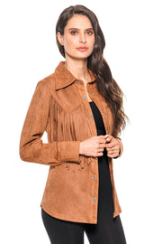 Faux Suede Fringe Western Shirt Jacket