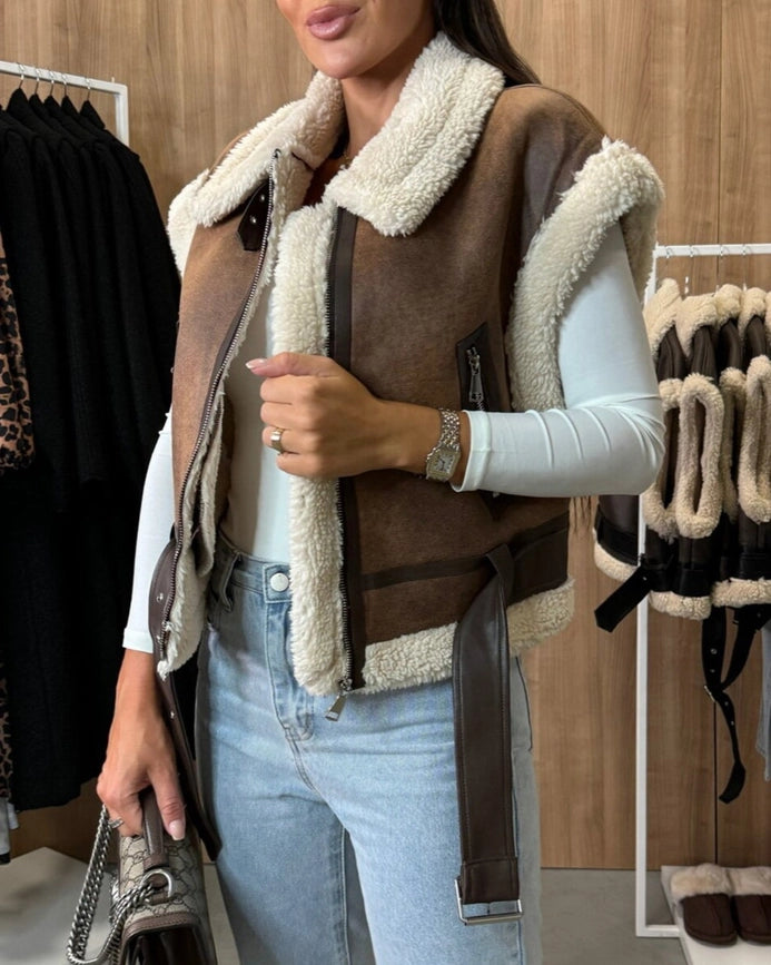 Faux Suede Fur Fleece Waistcoat-Waistcoat-Rosa Clothing-S-Black-Urbanheer