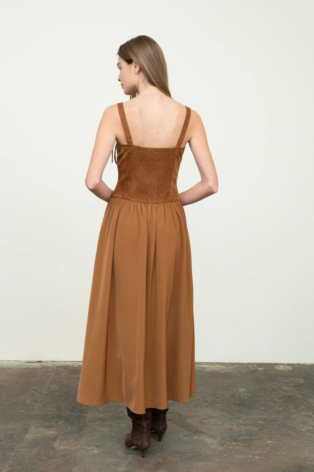 Faux Suede Mix Media Corset Midi Dress
