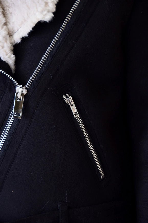 Faux Suede/Sherpa Moto Jacket-Jacket-Fore Collection-S-BLACK-Urbanheer