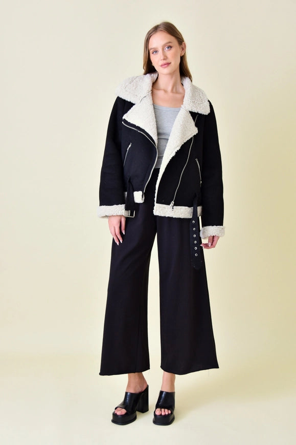 Faux Suede/Sherpa Moto Jacket-Jacket-Fore Collection-S-BLACK-Urbanheer