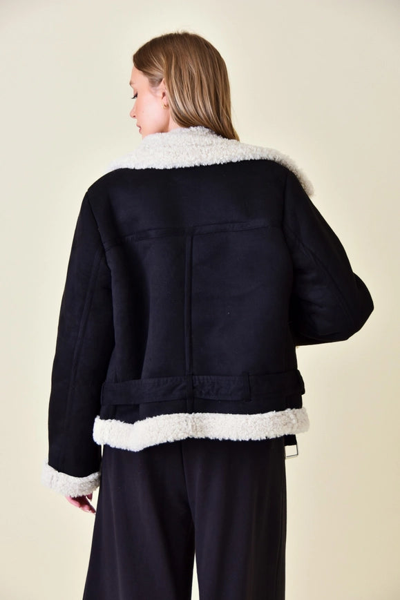 Faux Suede/Sherpa Moto Jacket-Jacket-Fore Collection-S-BLACK-Urbanheer