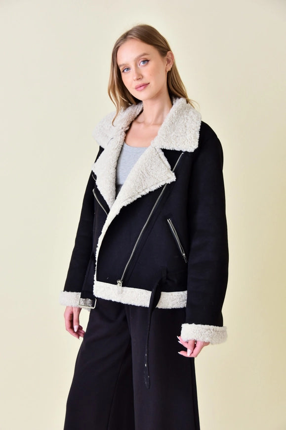 Faux Suede/Sherpa Moto Jacket-Jacket-Fore Collection-Urbanheer