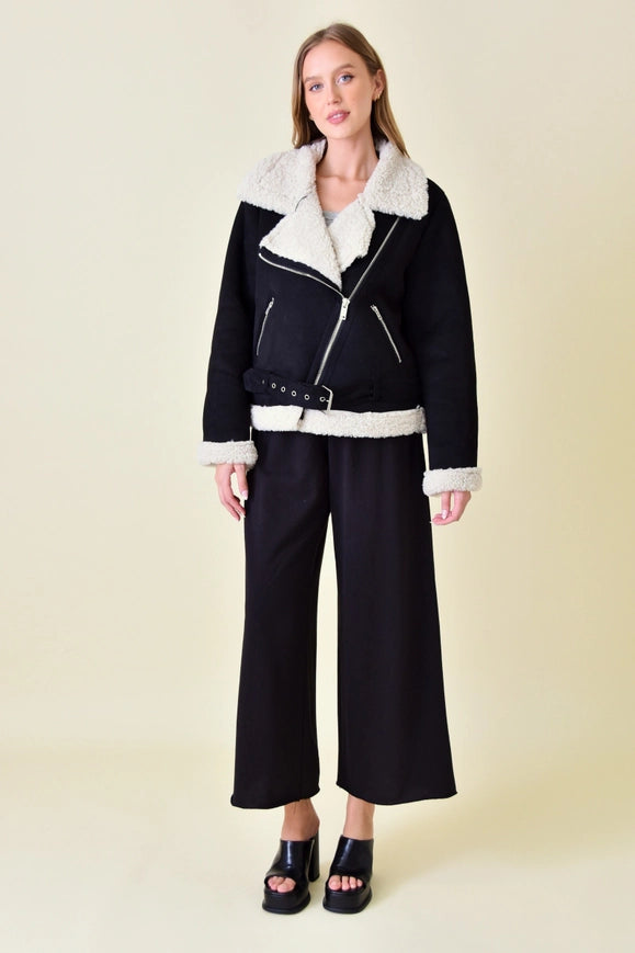 Faux Suede/Sherpa Moto Jacket-Jacket-Fore Collection-S-BLACK-Urbanheer