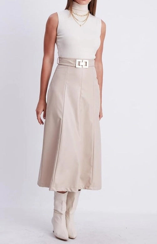 Fauxy Midi Skirt-Skirt-REVER-S-Beige-Urbanheer