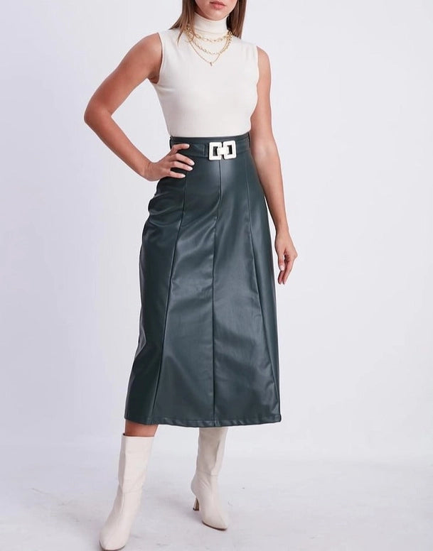 Fauxy Midi Skirt-Skirt-REVER-S-Green-Urbanheer