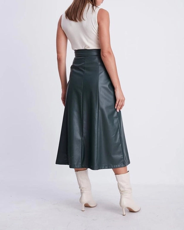 Fauxy Midi Skirt-Skirt-REVER-S-Green-Urbanheer