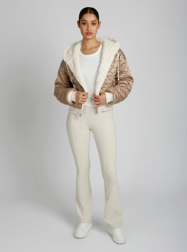 Fawn Reversible Faux Fur Hoodie - Taupe-Hoodie-Blanc Noir-M-White/Warm Taupe-Urbanheer