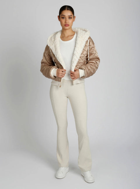 Fawn Reversible Faux Fur Hoodie - Taupe-Hoodie-Blanc Noir-M-White/Warm Taupe-Urbanheer