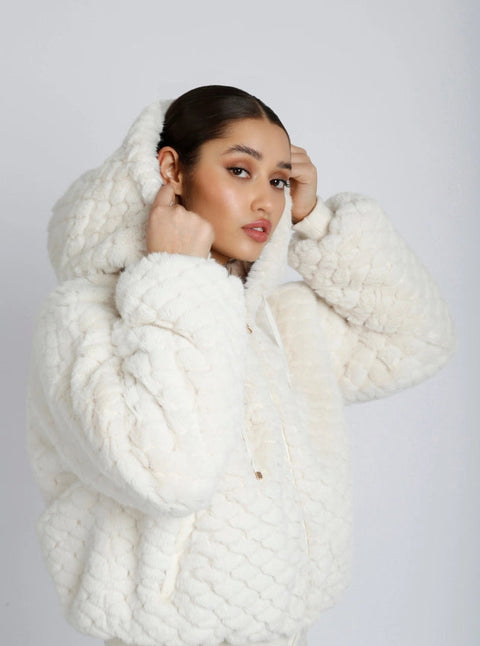 Fawn Reversible Faux Fur Hoodie - Taupe-Hoodie-Blanc Noir-M-White/Warm Taupe-Urbanheer