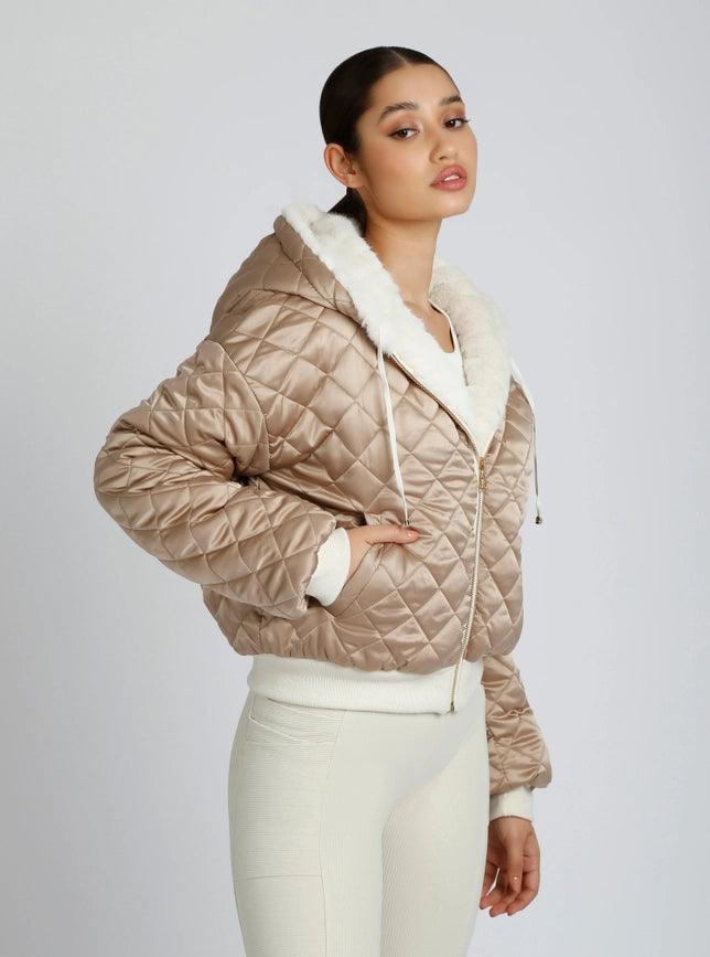Fawn Reversible Faux Fur Hoodie - Taupe-Hoodie-Blanc Noir-M-White/Warm Taupe-Urbanheer