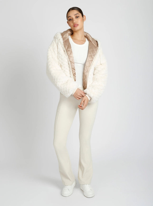 Fawn Reversible Faux Fur Hoodie - Taupe-Hoodie-Blanc Noir-M-White/Warm Taupe-Urbanheer